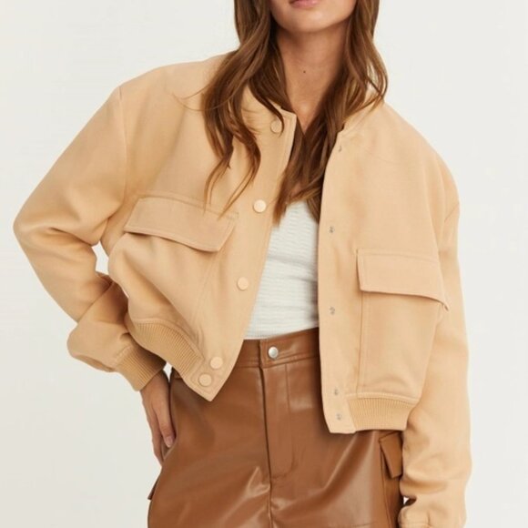 Sailor Cropped Utility Bomber Jacket | Women's Fall Fashion | Tan Neutral - Picture 8 of 9